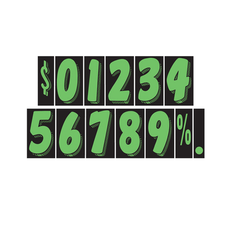 CAR DEALER DEPOT 7 1/2" Green & Black Adhesive Windshield Numbers: $ Pk 157-$